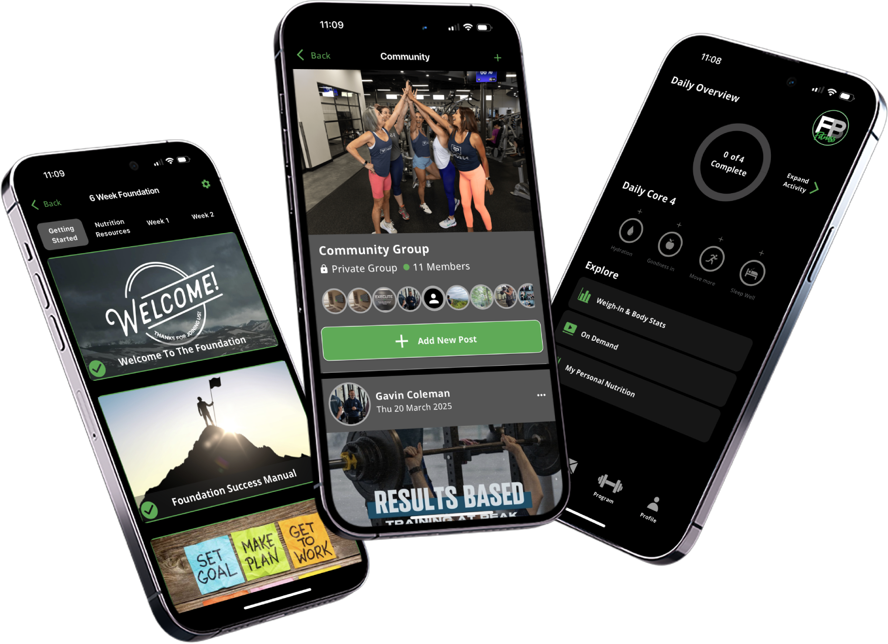 FBP mobile app — programs, community, and daily tracking