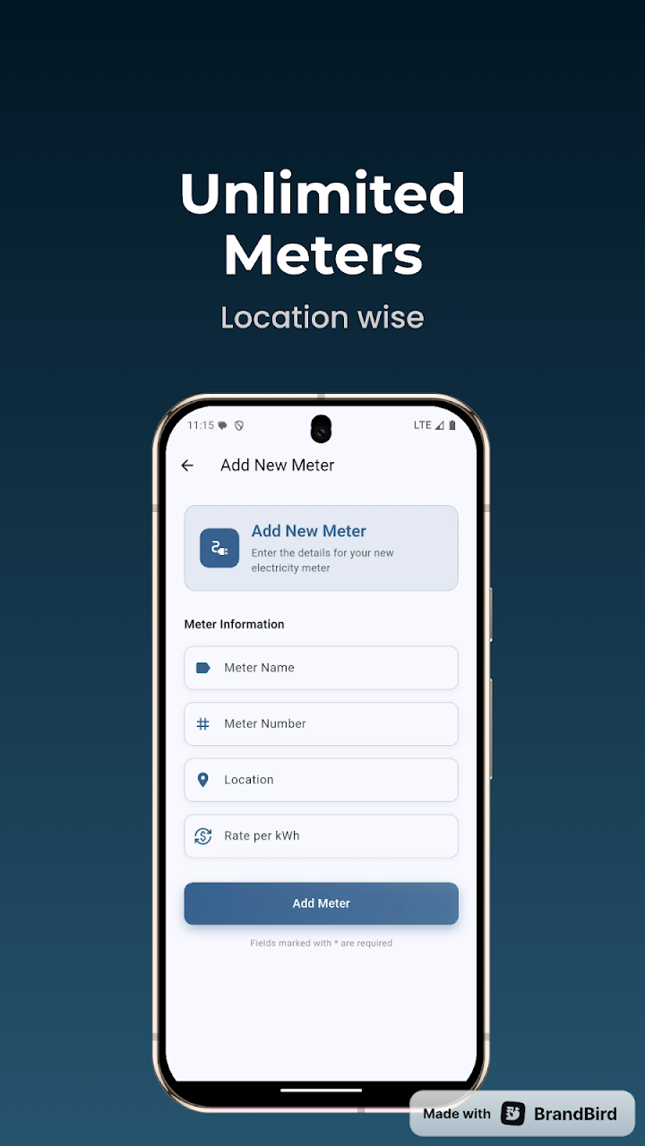 Bill Tracker app dashboard showing meters and electricity bills