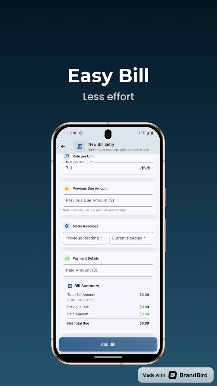 Meter readings and bill calculation